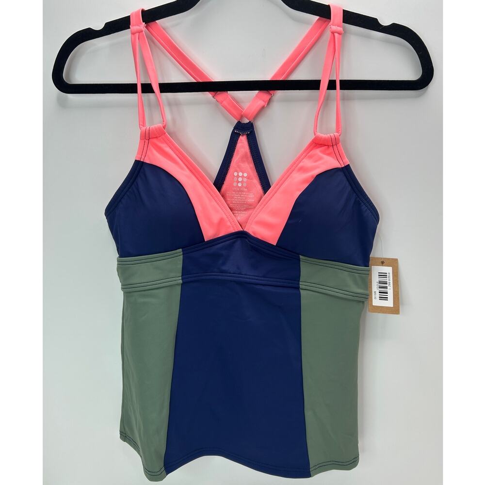 Title Nine Kuapapa Colorblock Tankini Top Blue, Olive, Coral Women's Small NWT